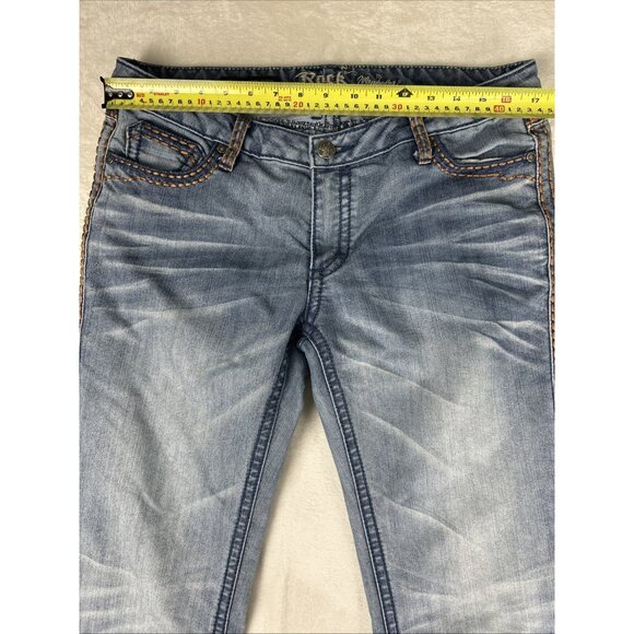 Wrangler Rock 47 Ultra Low Rise Jeans Women’s 11 X 34 Thick Stitch Flare Flap - Picture 6 of 10